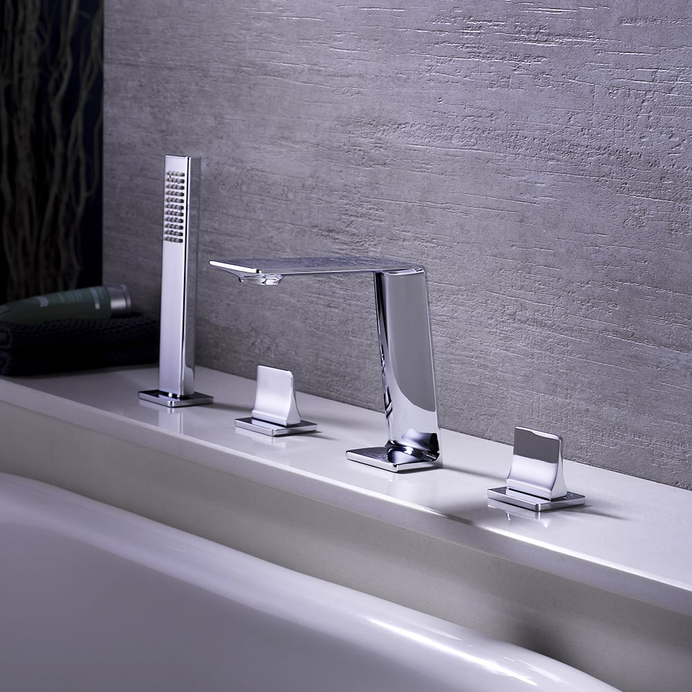 Deck Mounted 4-Hole Bath Tap with Handshower Solid Brass window image