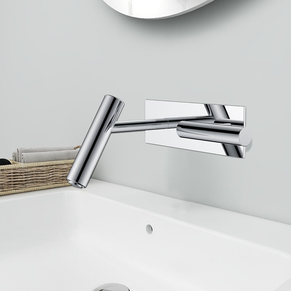 Widespread Wall Mounted Bathroom Sink Faucet Solid Brass window image