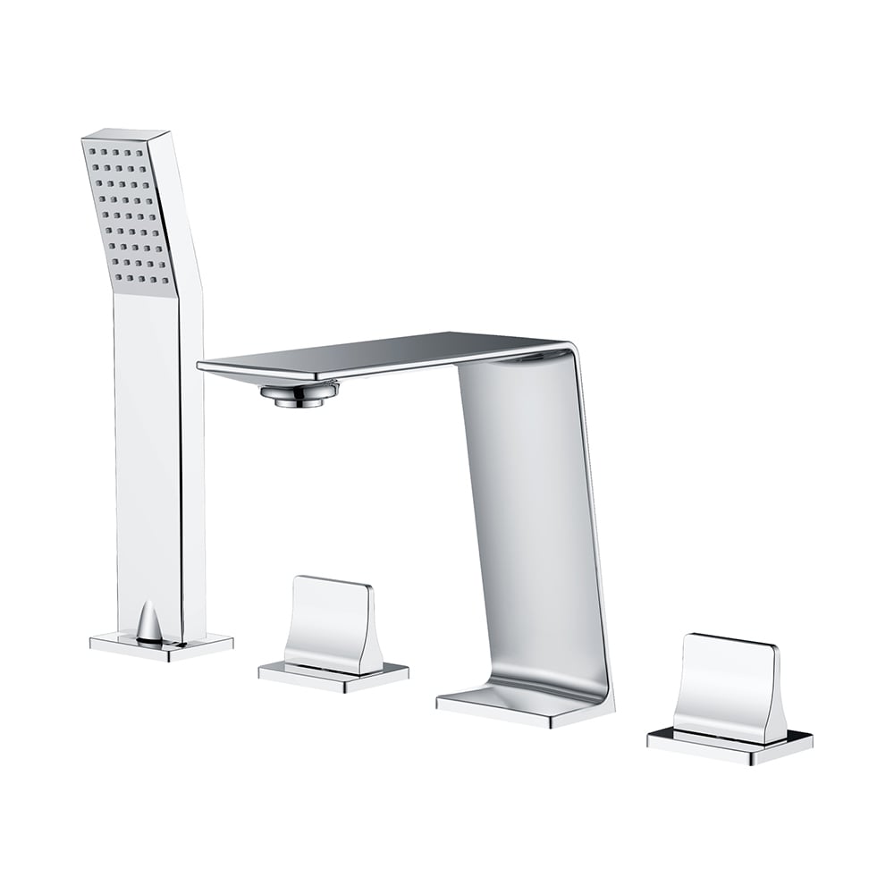 Deck Mounted 4-Hole Bath Tap with Handshower Solid Brass window image