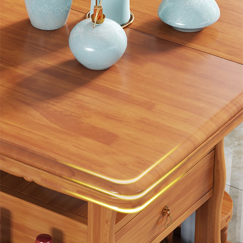 51.2" Modern Extendable Oak Dining Table with Shelves & Drawers window image