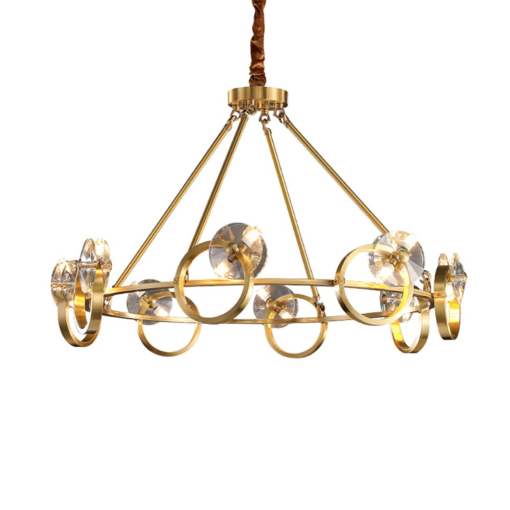 Postmodern 16-Light Gold Ring Crystal Chandelier with Adjustable Chain window image