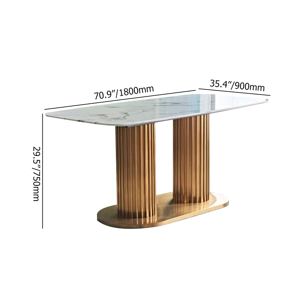 1800mm Modern Rectangle Dining Table with Pedestal in White & Gold window image