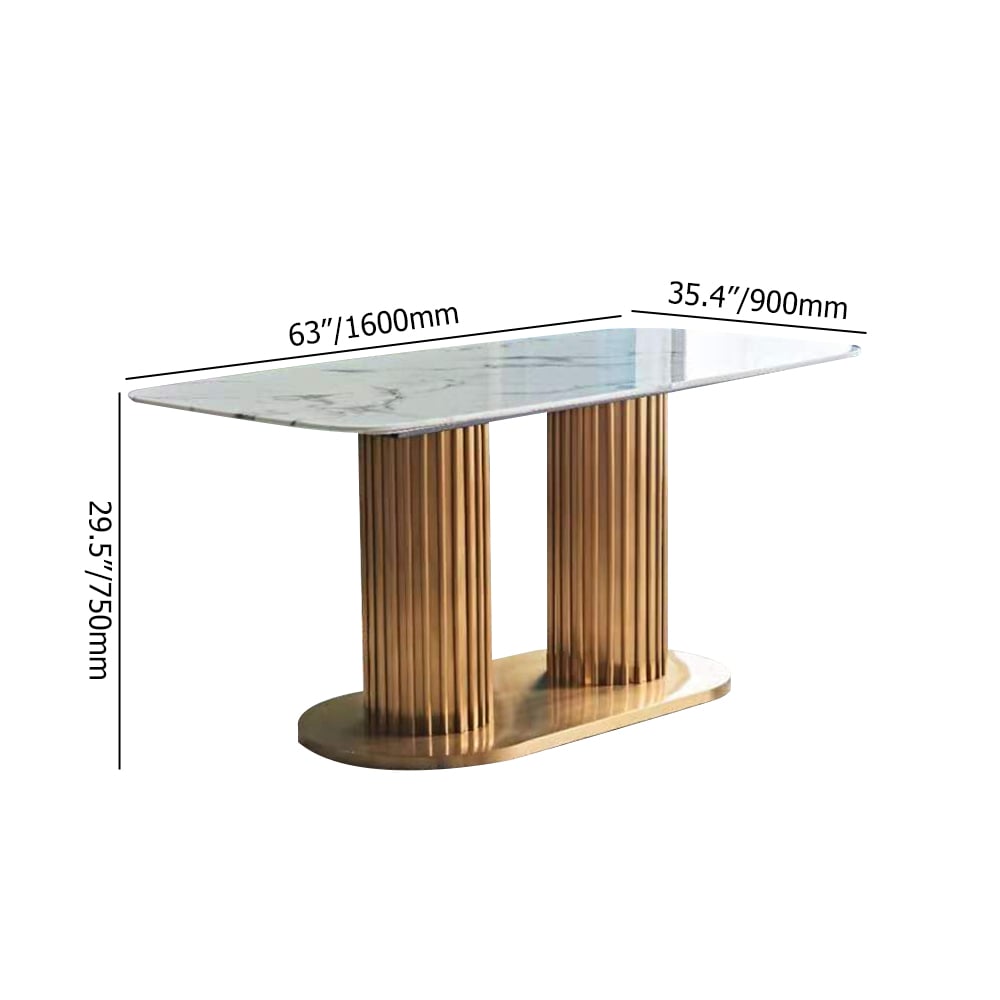 1800mm Modern Rectangle Dining Table with Pedestal in White & Gold window image