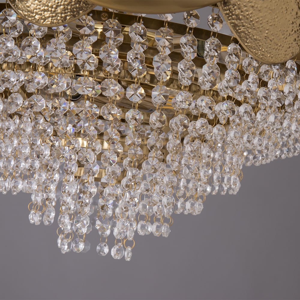 Crystal Raindrop Kitchen Island Light with Creative Golden Egg Shade window image