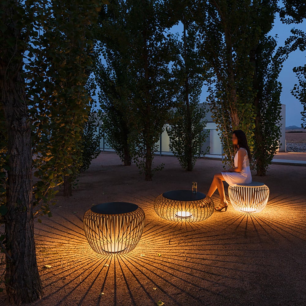 Moderne 460 mm grijze roestvrijstalen waterdichte stalen tuinkruk met LED Vensterafbeelding