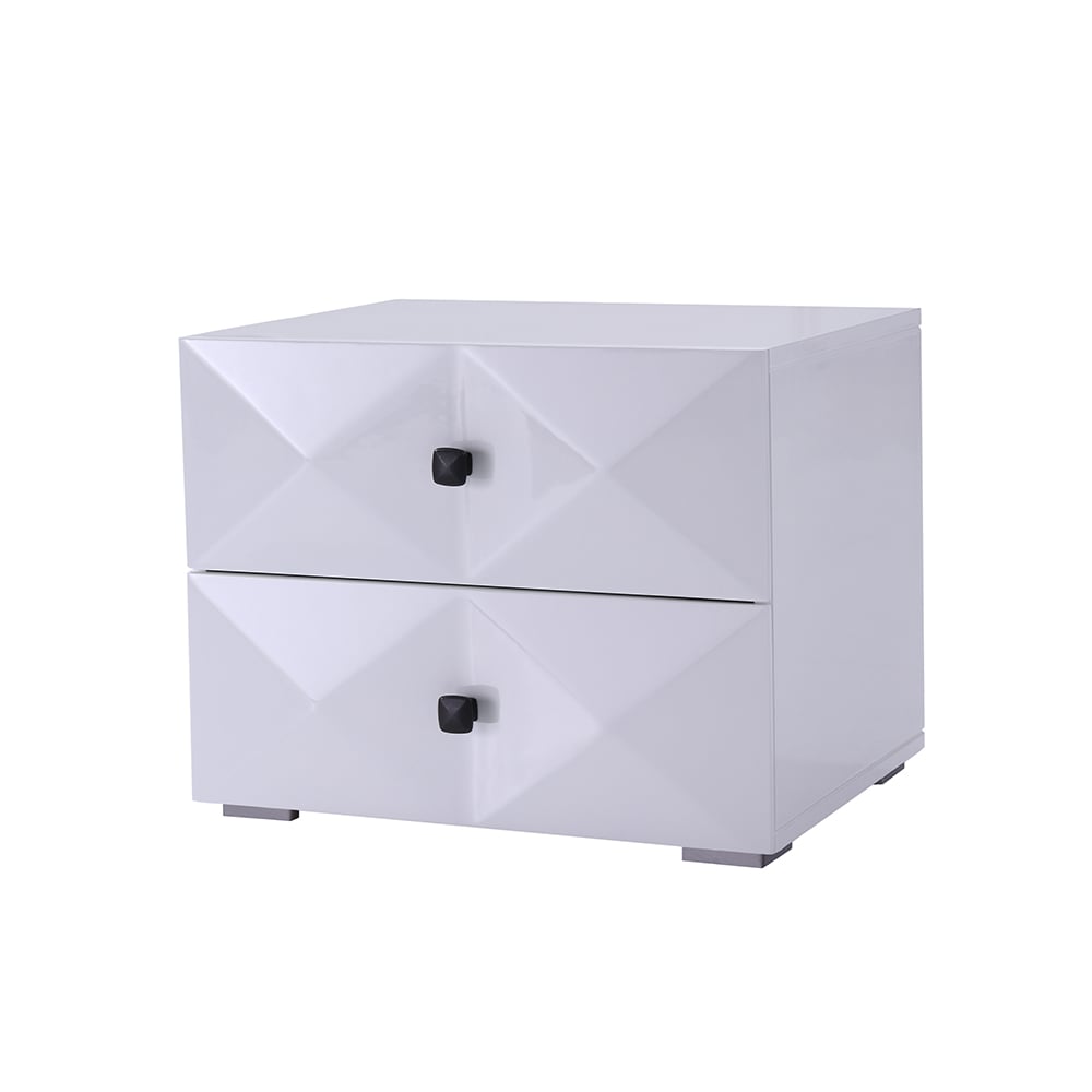 Contemporary White Bedroom Nightstand in Rhomboid Style with Drawers window image