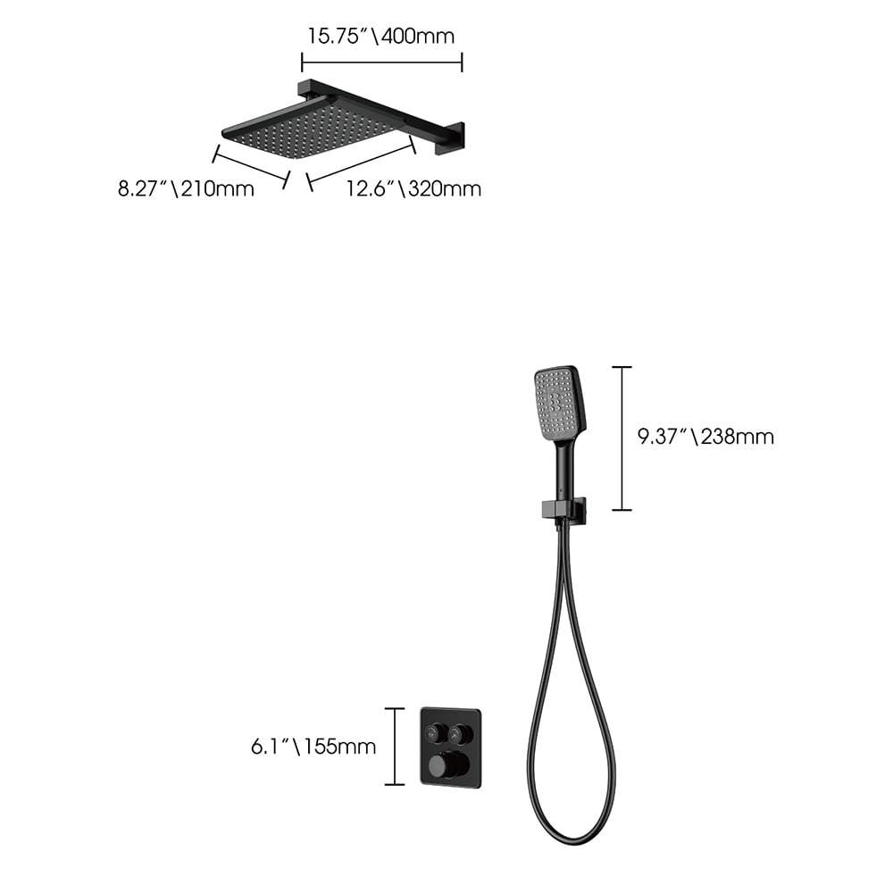 Square Rainfall Shower System with Thermostatic Function in Black window image