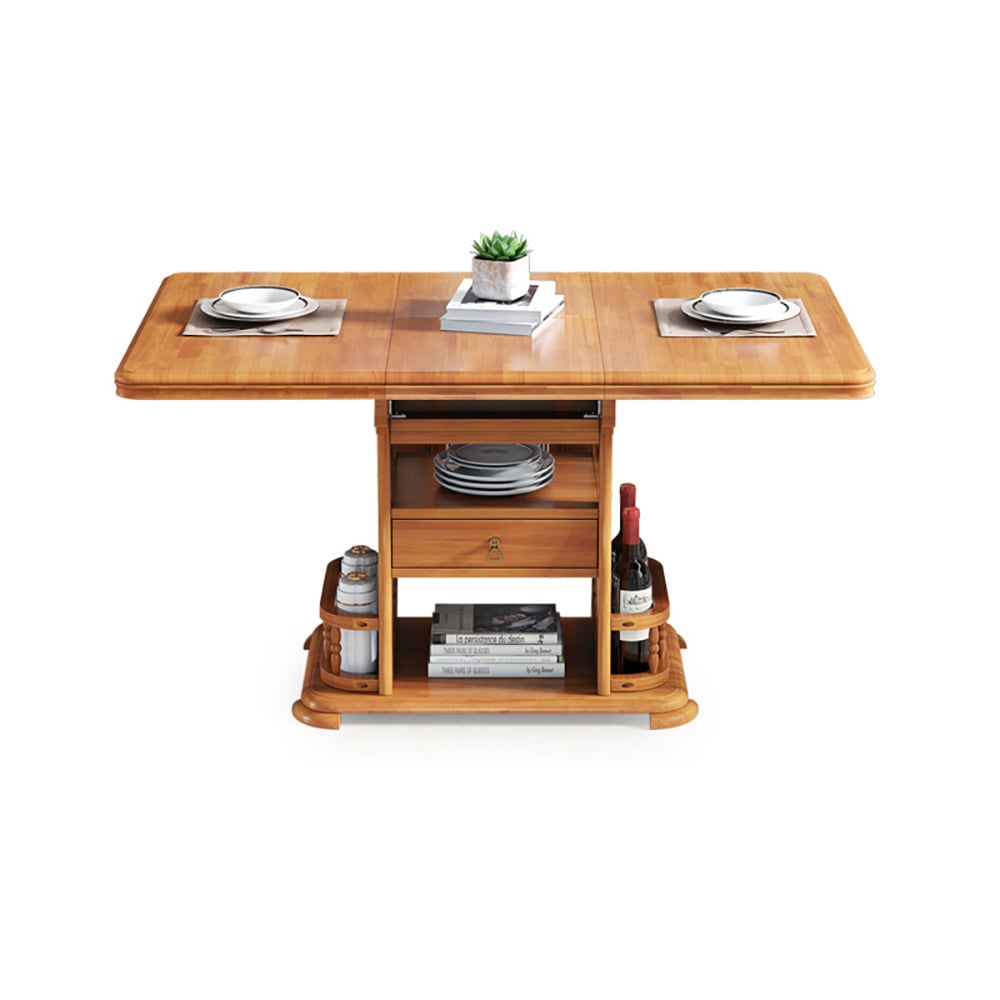 51.2" Modern Extendable Oak Dining Table with Shelves & Drawers window image