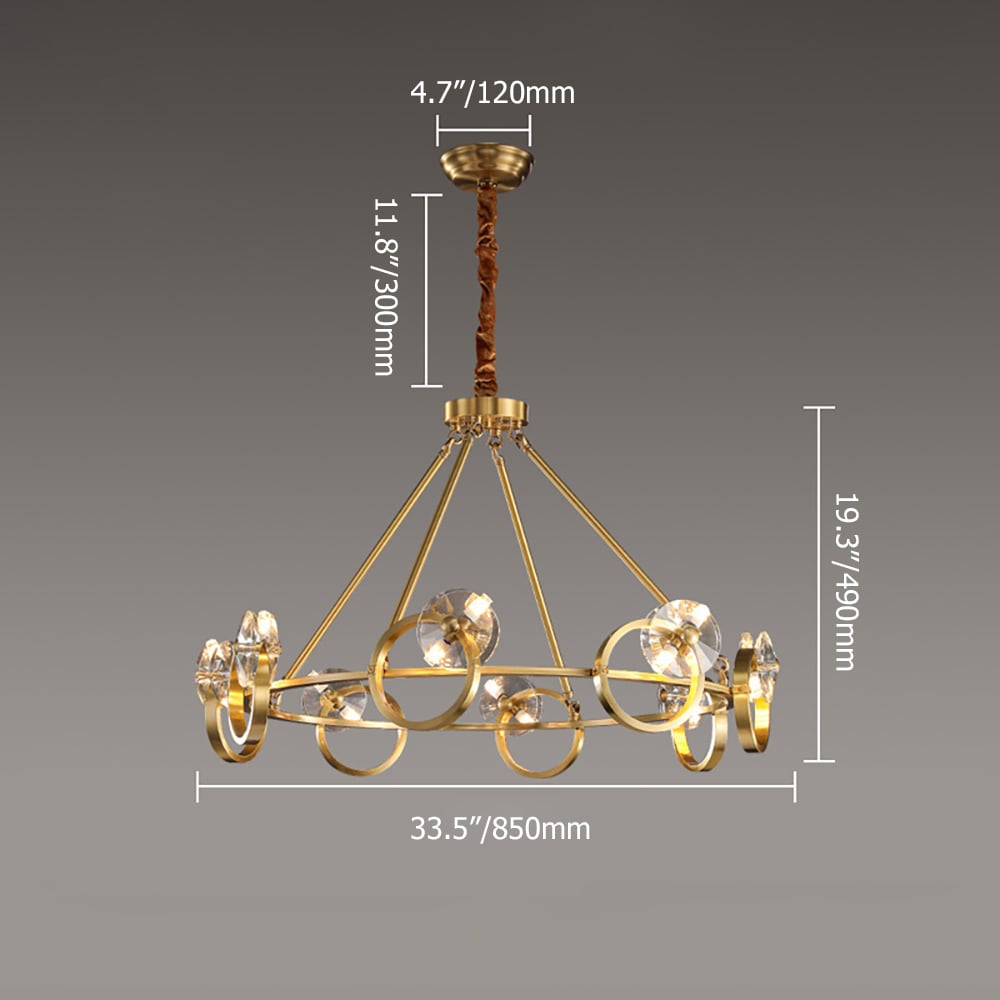 Postmodern 16-Light Gold Ring Crystal Chandelier with Adjustable Chain window image