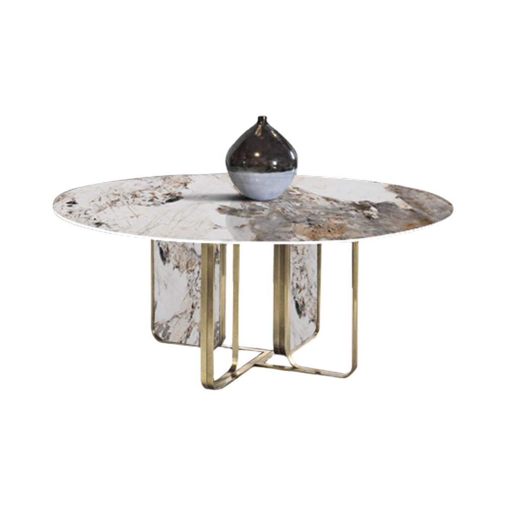 Mesa de comedor contemporánea redonda de 59 pulgadas con parte superior de piedra sinterizada en Pandora & Gold Imagen de ventana