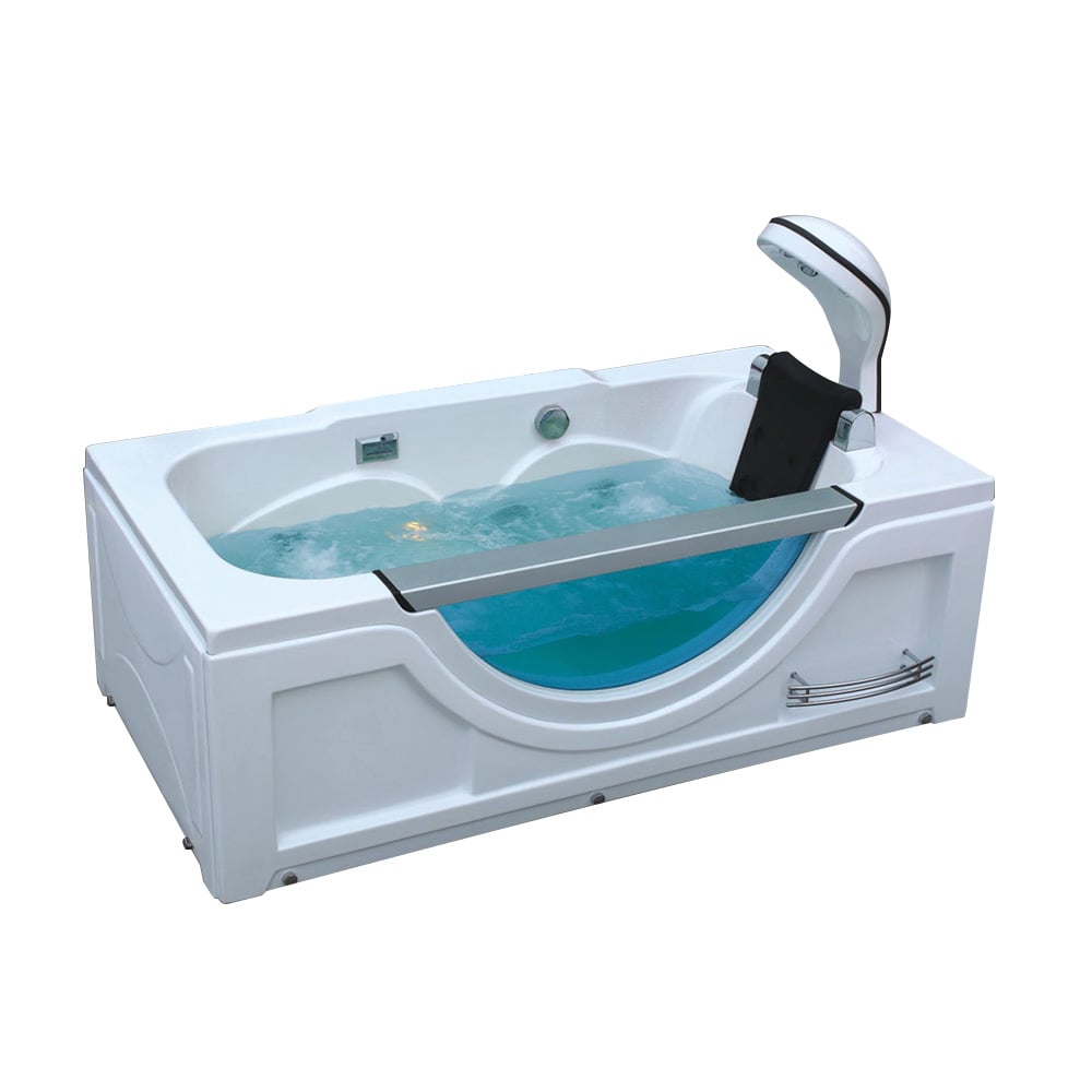 67'' Acrylic Whirlpool Massage Bathtub with Head Massage in Transparent White window image