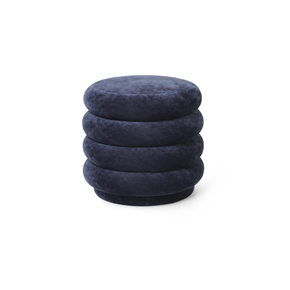 Round Blue Velvet Vanity Stool in Piled-up Design｜Homary