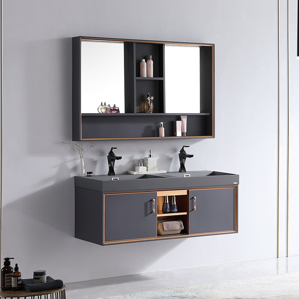 1200mm Floating Bathroom Vanity Set with Double Basins & Medicine Cabinet window image