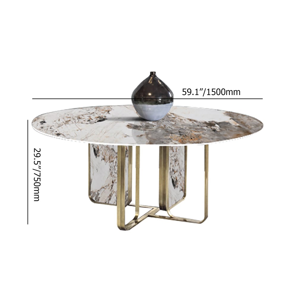 Mesa de comedor contemporánea redonda de 59 pulgadas con parte superior de piedra sinterizada en Pandora & Gold Imagen de ventana