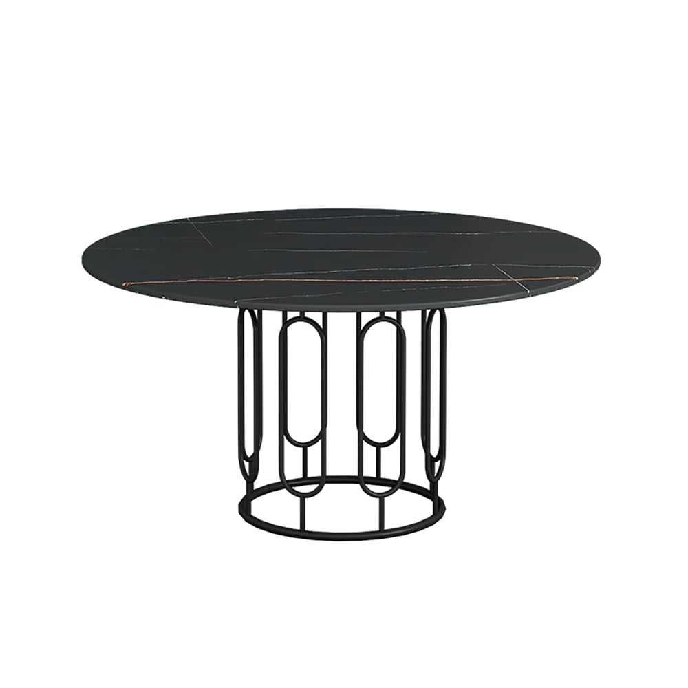 53.1" Modern Sintered Stone Top Round Dining Table with Pedestal in Black window image