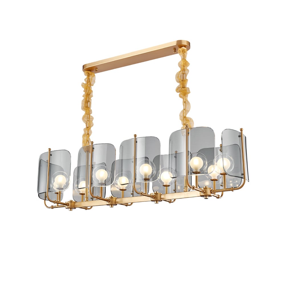 Postmodern 10-Light Brass & Grey Kitchen Island Light with Adjustable Chains window image