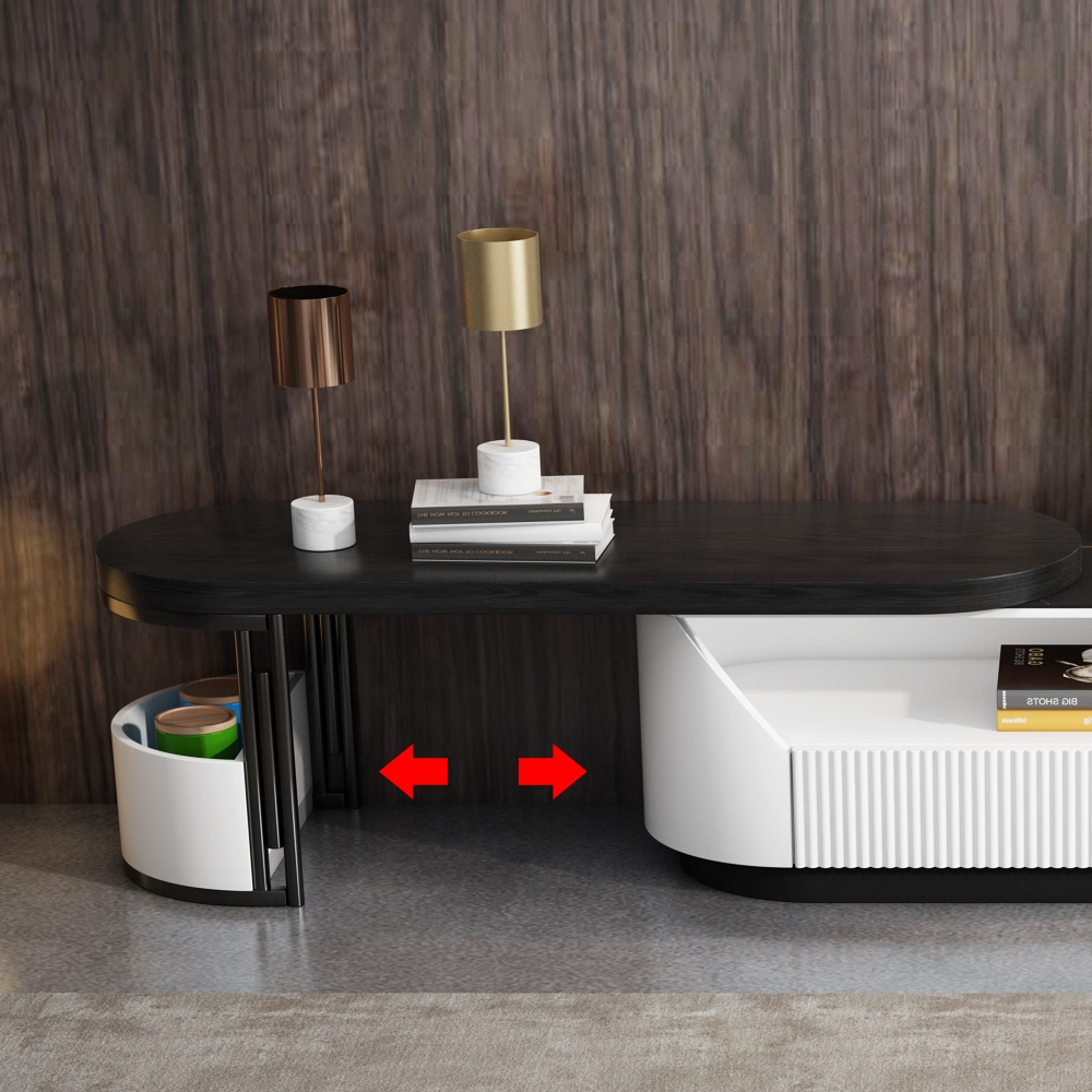 Ensemble de 2 meubles TV et table basse minimalistes avec plateau en pierre frittée et nombreux rangements image de fenêtre