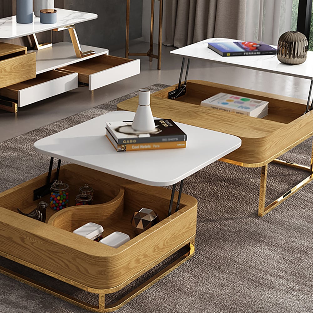 Mehrzweck Lift-Up Nesting Couchtisch Set, ausziehbar mit reichlich Stauraum Schaufensterbilder