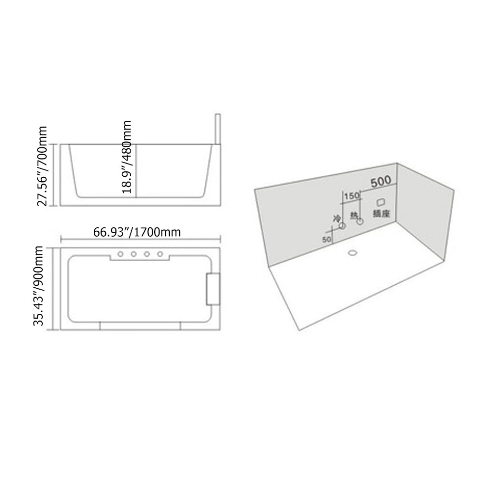 67'' Acrylic Whirlpool Massage Bathtub with Head Massage in Transparent White window image