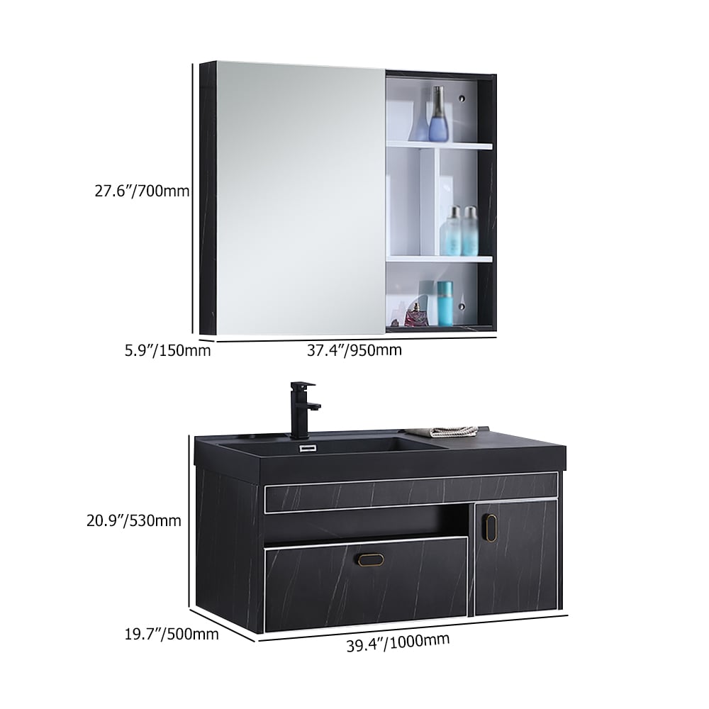 39" Floating Bathroom Vanity Quartz Integral Sink & Medicine Cabinet Included window image