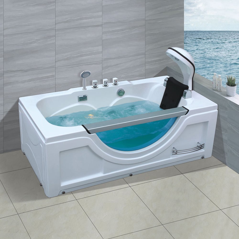 67'' Acrylic Whirlpool Massage Bathtub with Head Massage in Transparent White window image