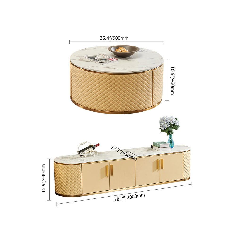 2 Pieces Light Luxury Coffee Table & TV Stand Set with Storages window image