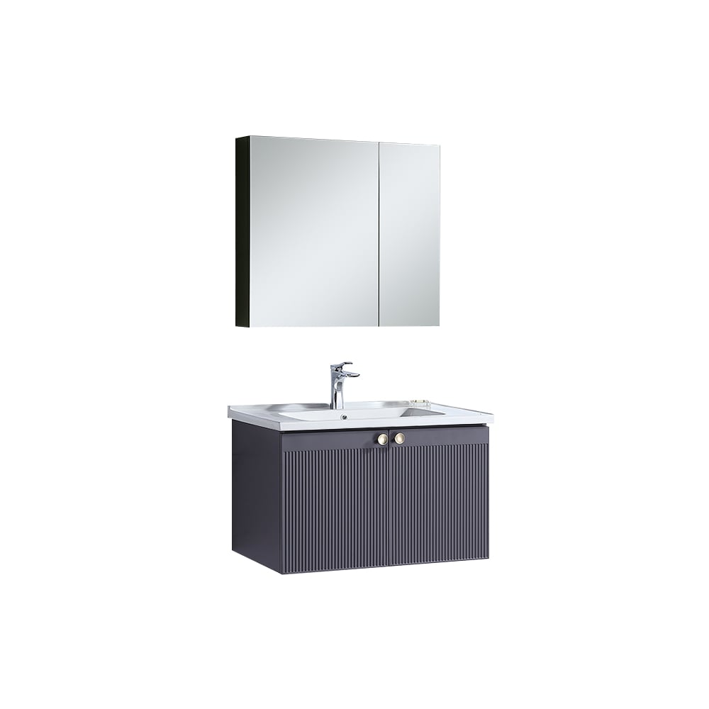 800mm Wandmontierter Badezimmer-Eitelkeit in Grau mit Medizinschrank Schaufensterbilder