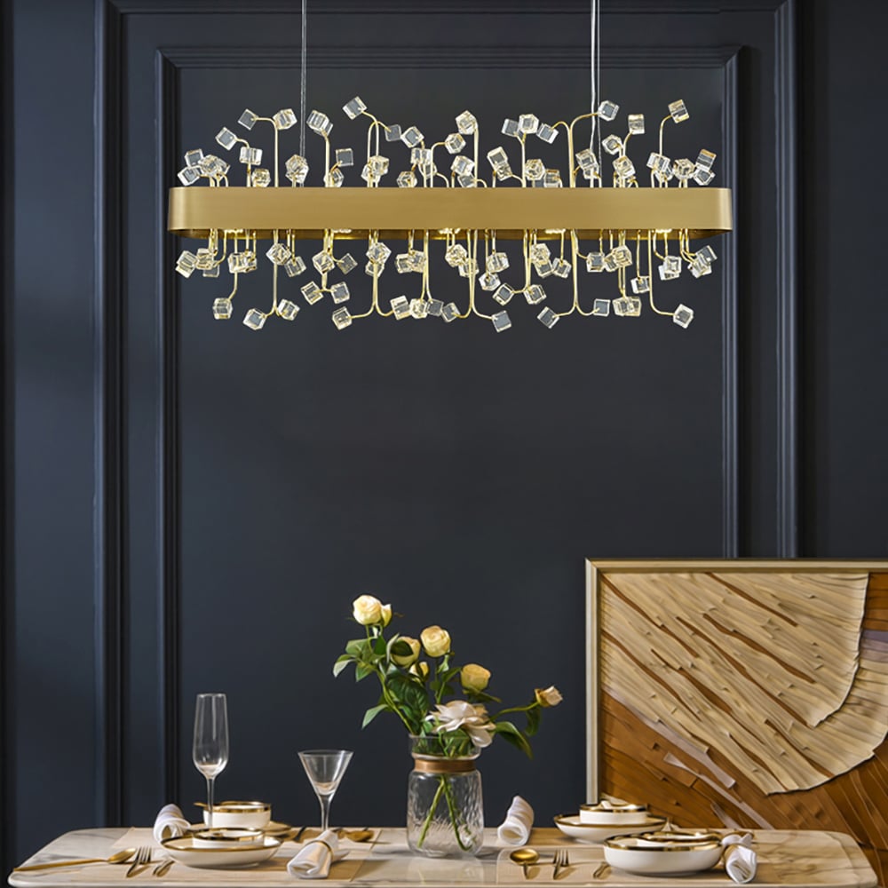 Postmodern Crystal & Stainless Steel Kitchen Island Light in Gold window image