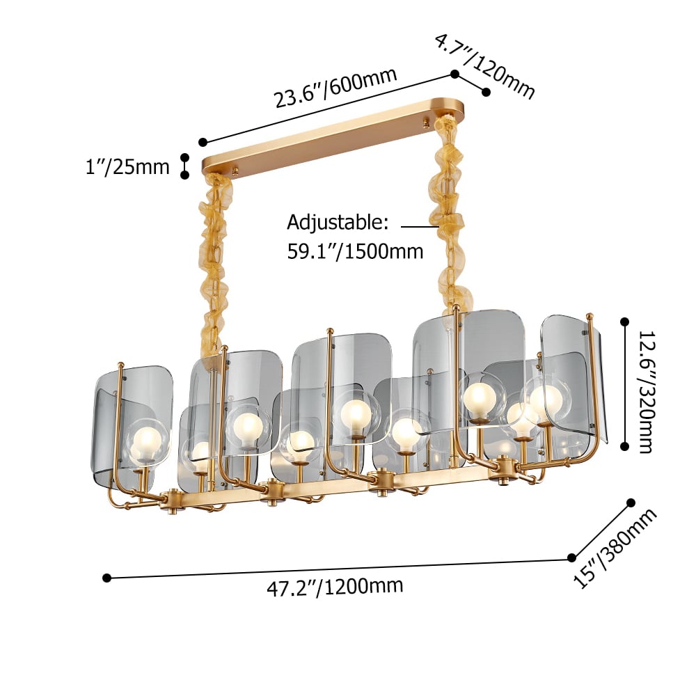 Postmodern 10-Light Brass & Grey Kitchen Island Light with Adjustable Chains window image