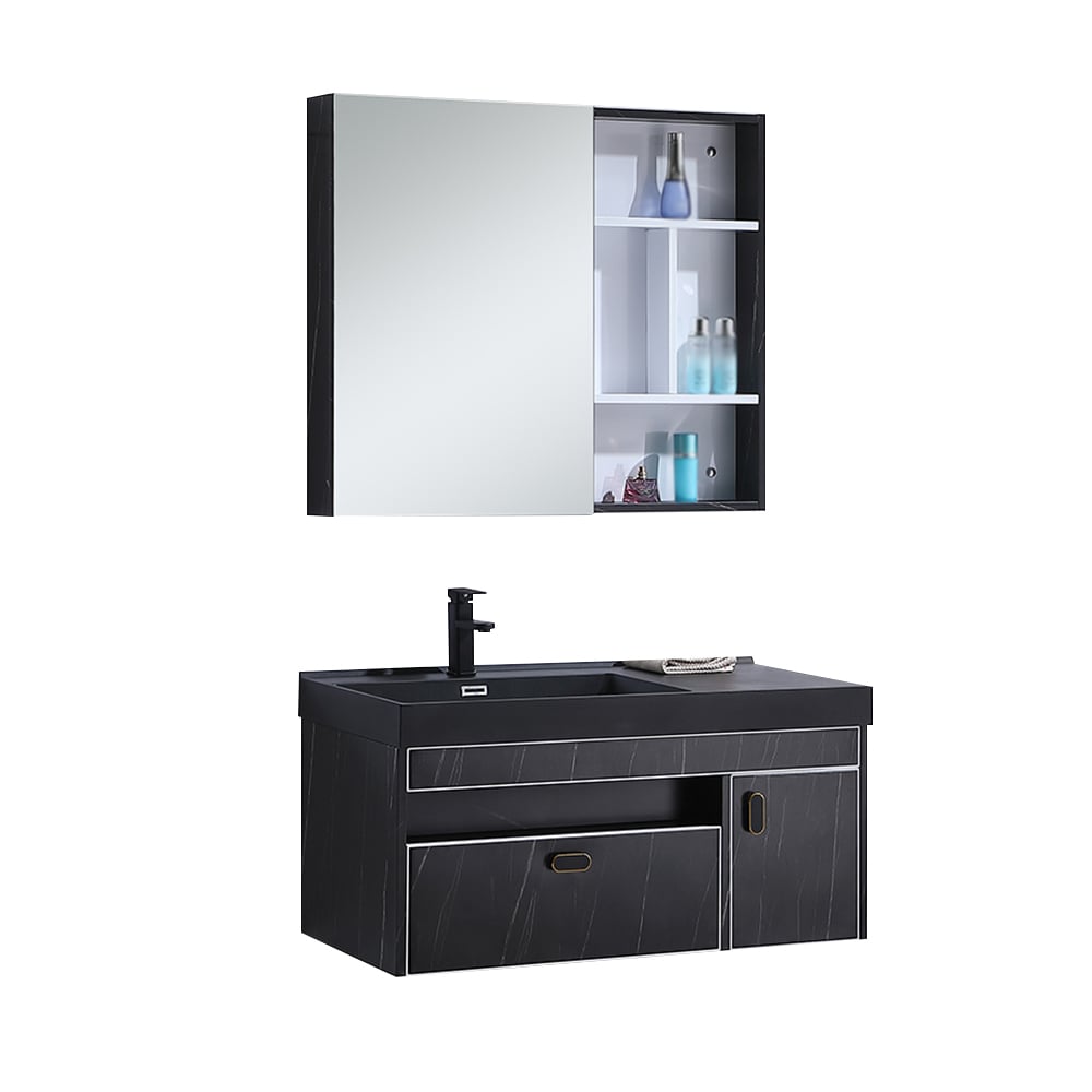 39" Floating Bathroom Vanity Quartz Integral Sink & Medicine Cabinet Included window image