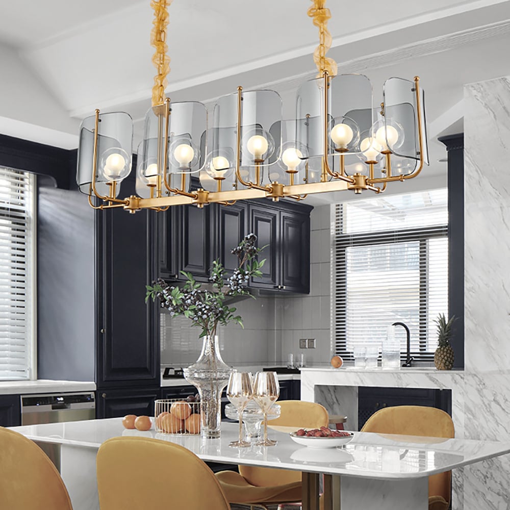 Postmodern 10-Light Brass & Grey Kitchen Island Light with Adjustable Chains window image