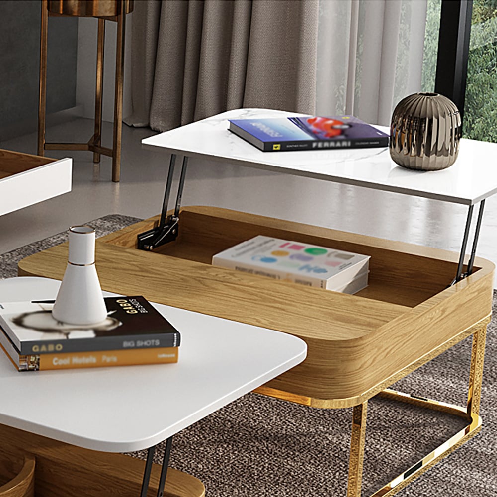 Mehrzweck Lift-Up Nesting Couchtisch Set, ausziehbar mit reichlich Stauraum Schaufensterbilder