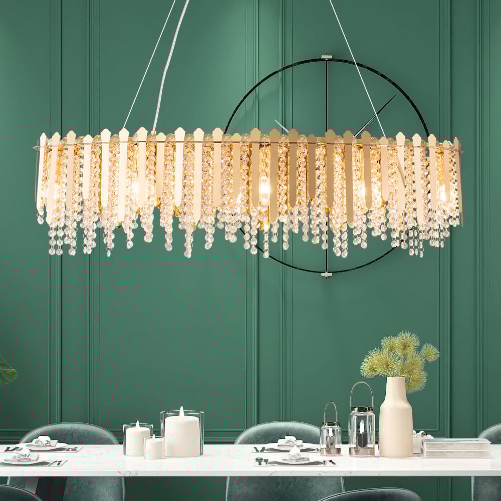 Crystal Raindrop Kitchen Island Light with Iron Shade in Brass window image