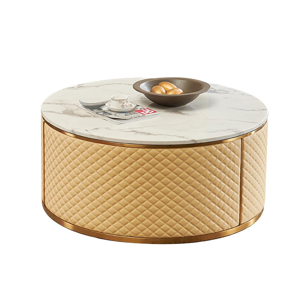 White & Gold & Champagne End Table with Faux Marble Top in Light Luxury Style window image