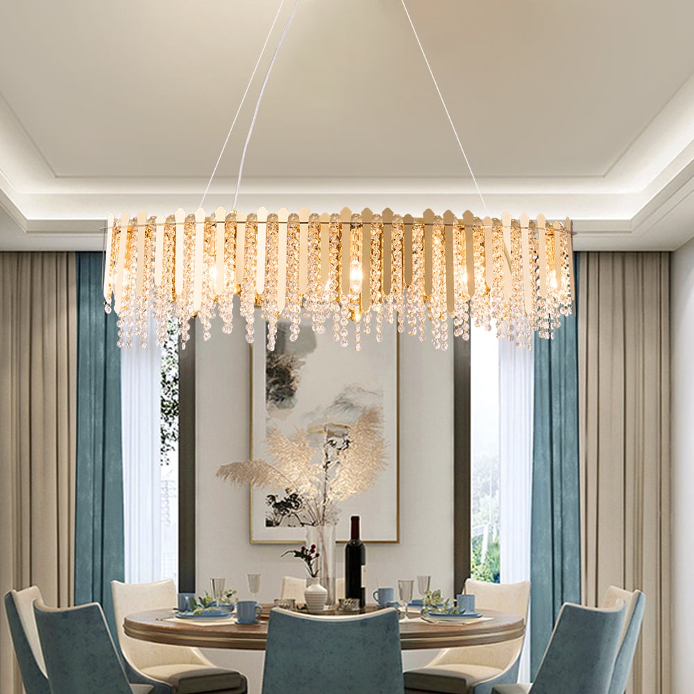 Crystal Raindrop Kitchen Island Light with Iron Shade in Brass window image