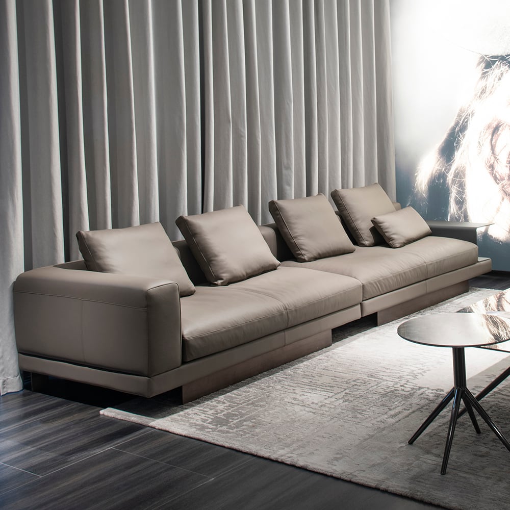 Modern Light Gray Leath-Aire Upholstered Sectional Sofa Modular Sofa window image