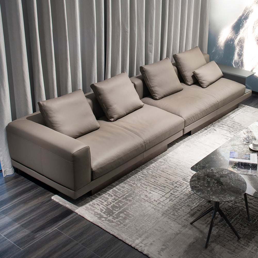 Modern Light Gray Leath-Aire Upholstered Sectional Sofa Modular Sofa window image