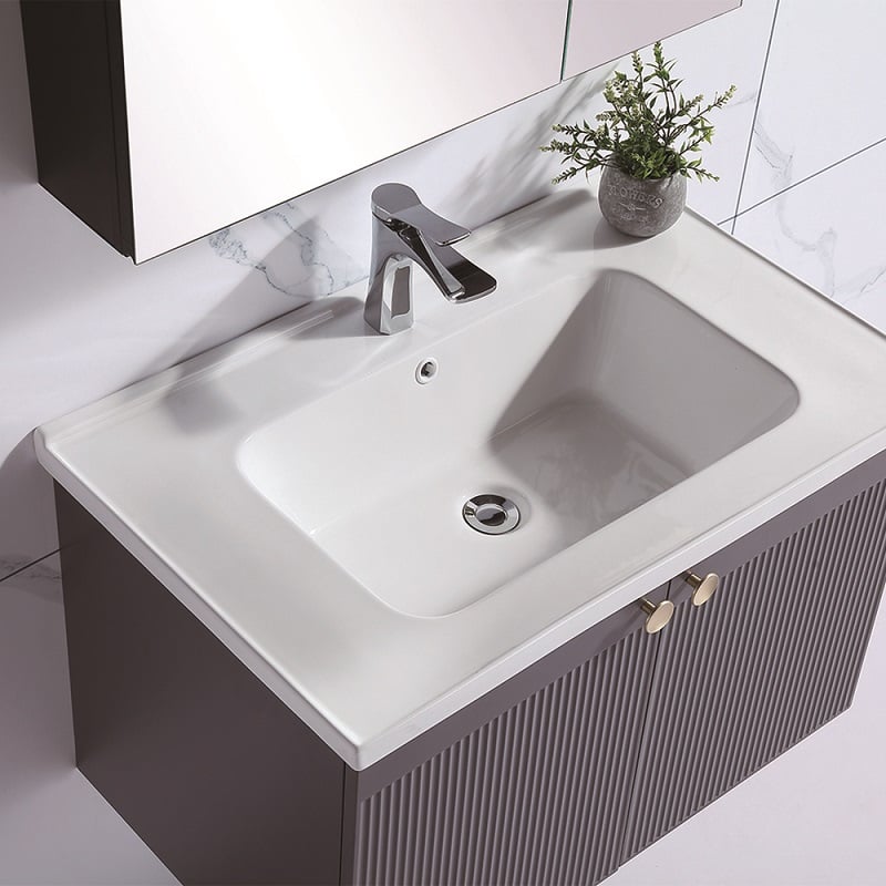 800mm Wandmontierter Badezimmer-Eitelkeit in Grau mit Medizinschrank Schaufensterbilder