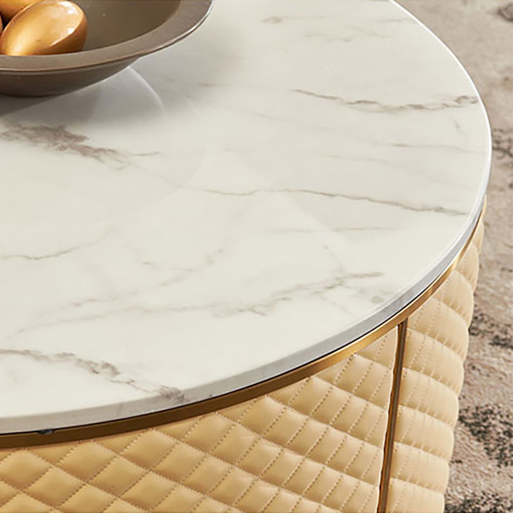 White & Gold & Champagne End Table with Faux Marble Top in Light Luxury Style window image