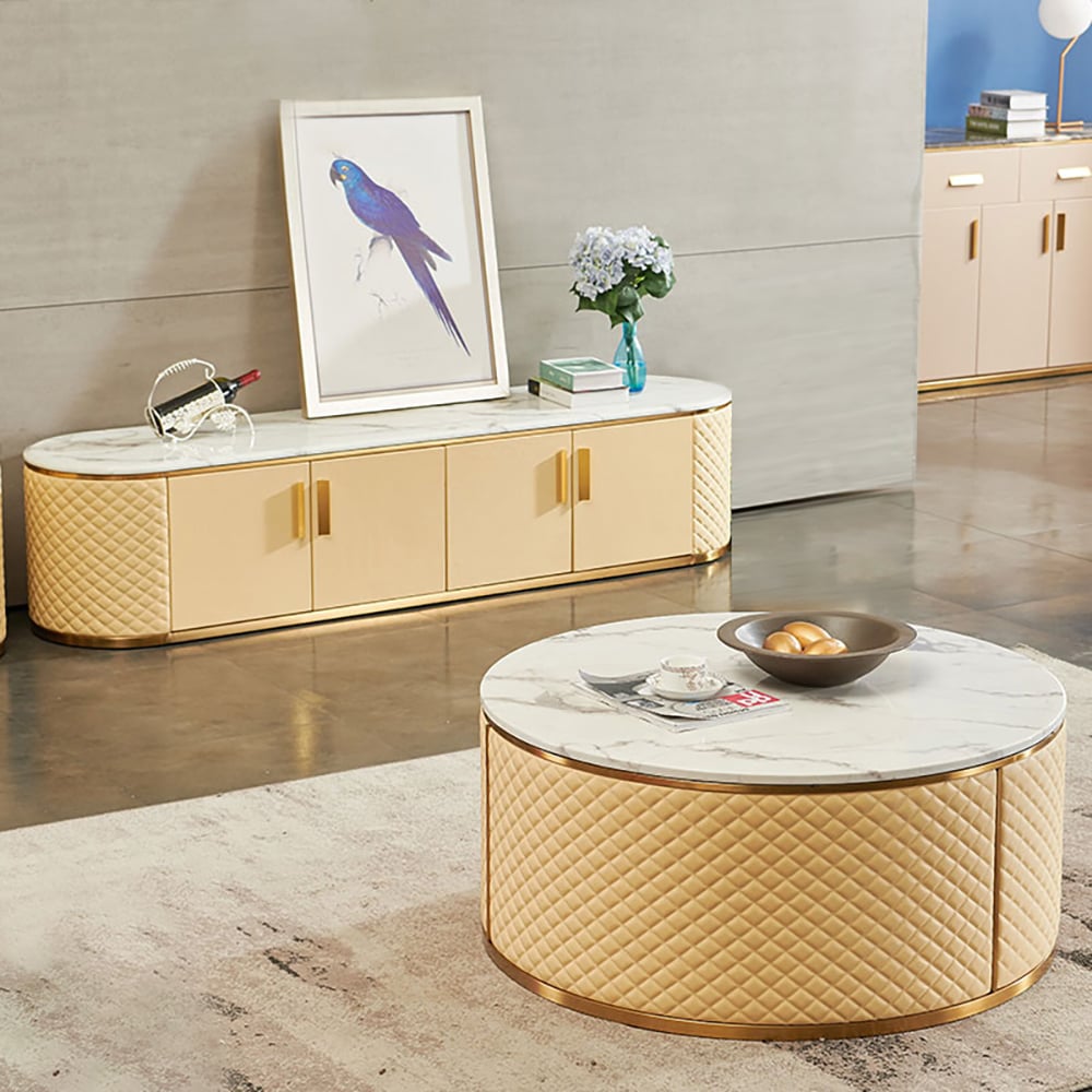 2 Pieces Light Luxury Coffee Table & TV Stand Set with Storages window image