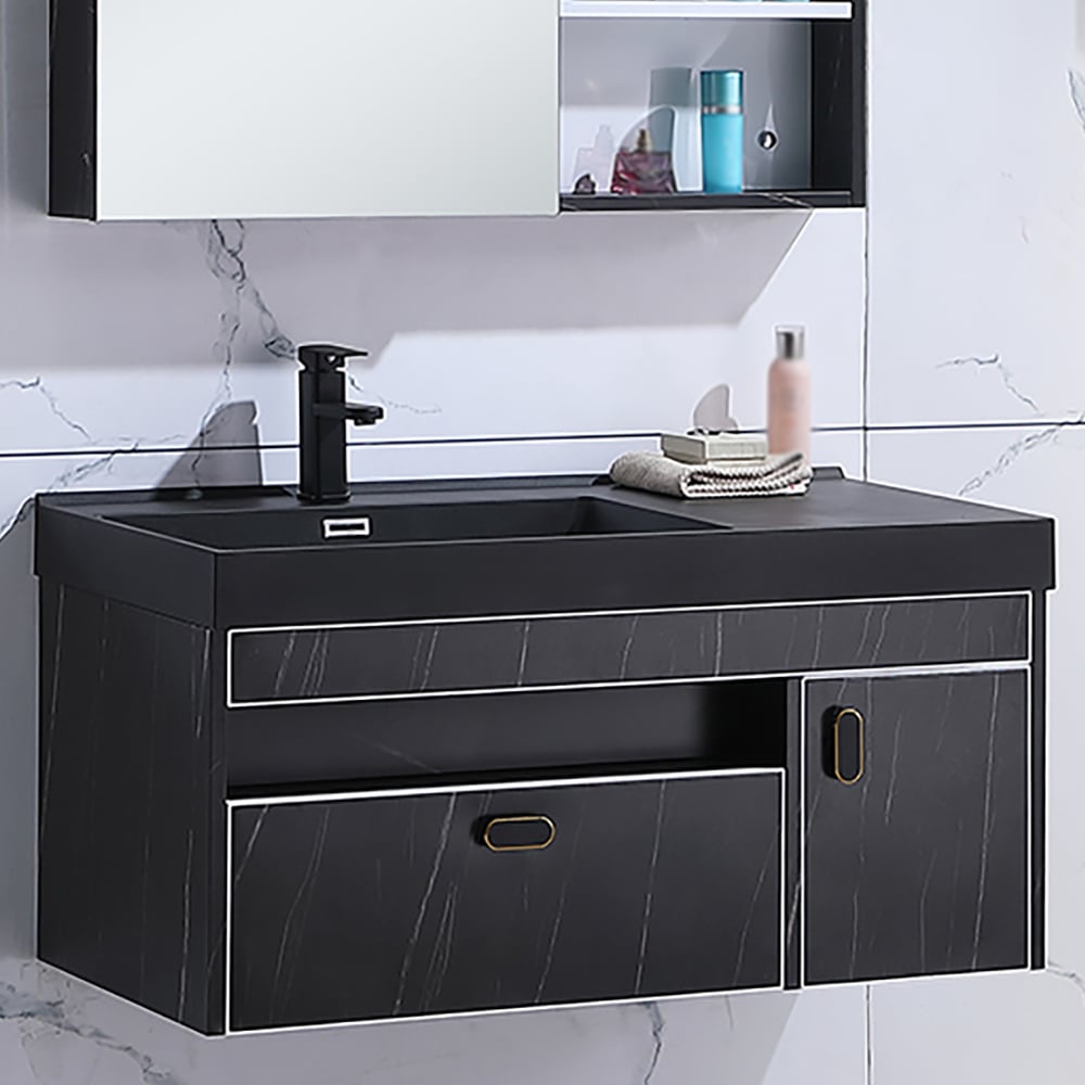 39" Floating Bathroom Vanity Quartz Integral Sink & Medicine Cabinet Included window image