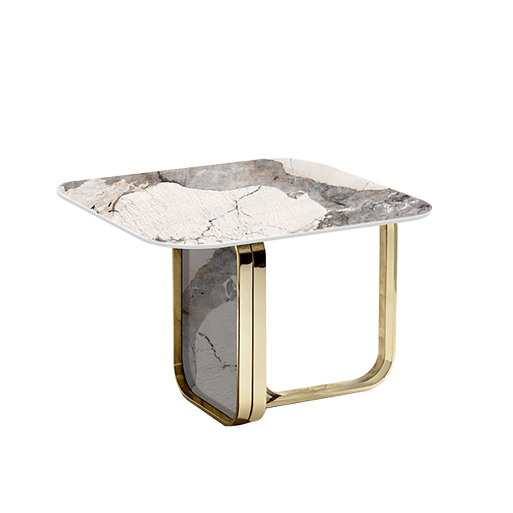 Contemporary Square Sintered Stone Top End Table with Stainless Steel Base window image