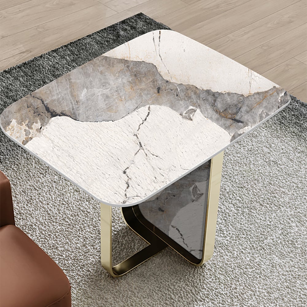 Contemporary Square Sintered Stone Top End Table with Stainless Steel Base window image
