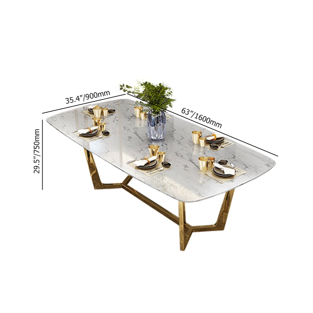 63" Contemporary White Dining Table with Sintered Stone Top & Gold Trestal window image