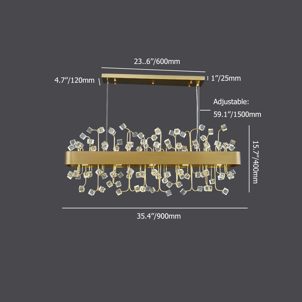 Postmodern Crystal & Stainless Steel Kitchen Island Light in Gold window image
