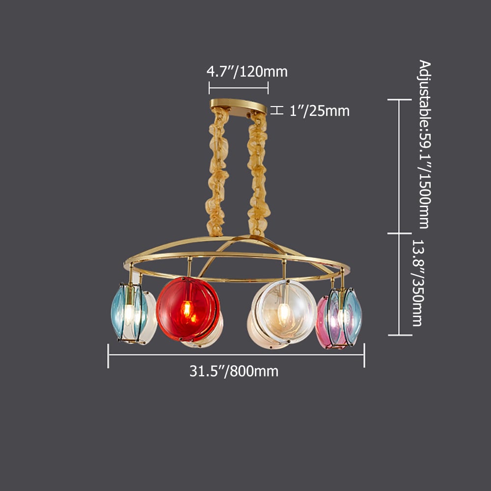 Postmodern Wagon Wheel 8-Light  Colourful Chandelier Iron and Glass Frame window image