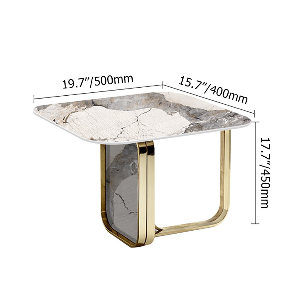 Contemporary Square Sintered Stone Top End Table with Stainless Steel Base window image