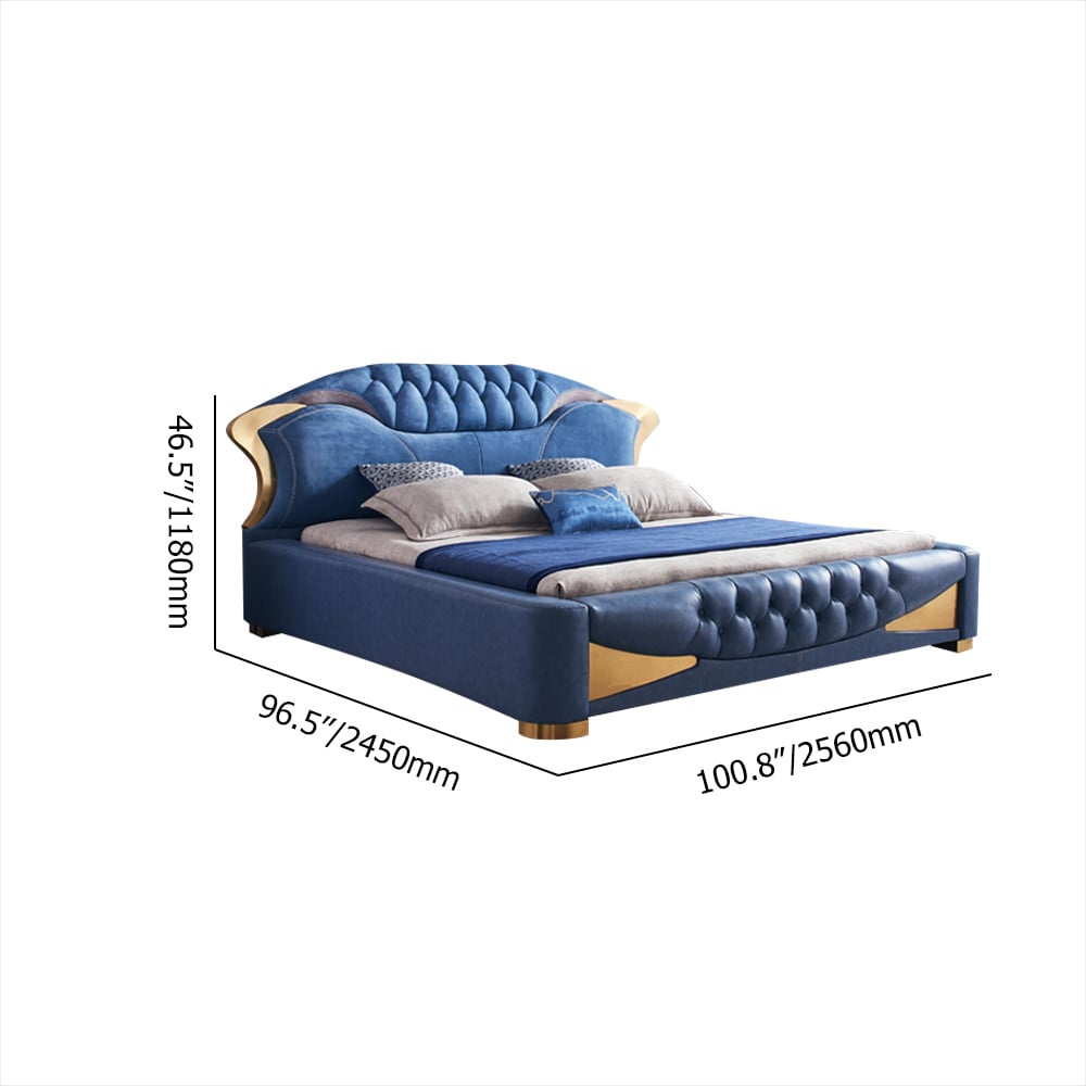 Modern Blue & Gray Faux Leather Upholstered Low-Profile Platform Bed weights dimensions image
