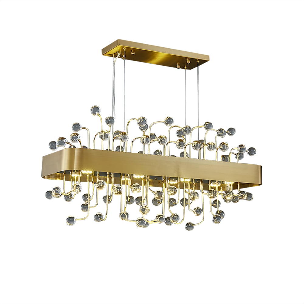 Postmodern Crystal & Stainless Steel Kitchen Island Light in Gold window image