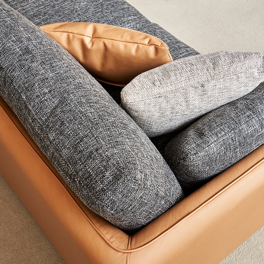 Canapé d'angle moderne gris et orange en forme de L avec chaise longue 2830 mm image de fenêtre